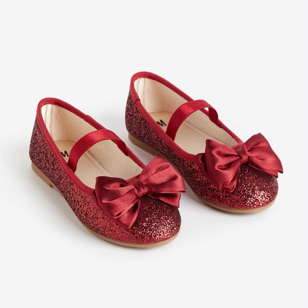 H&M Kids Red Glitter Dress Shoes with Bow